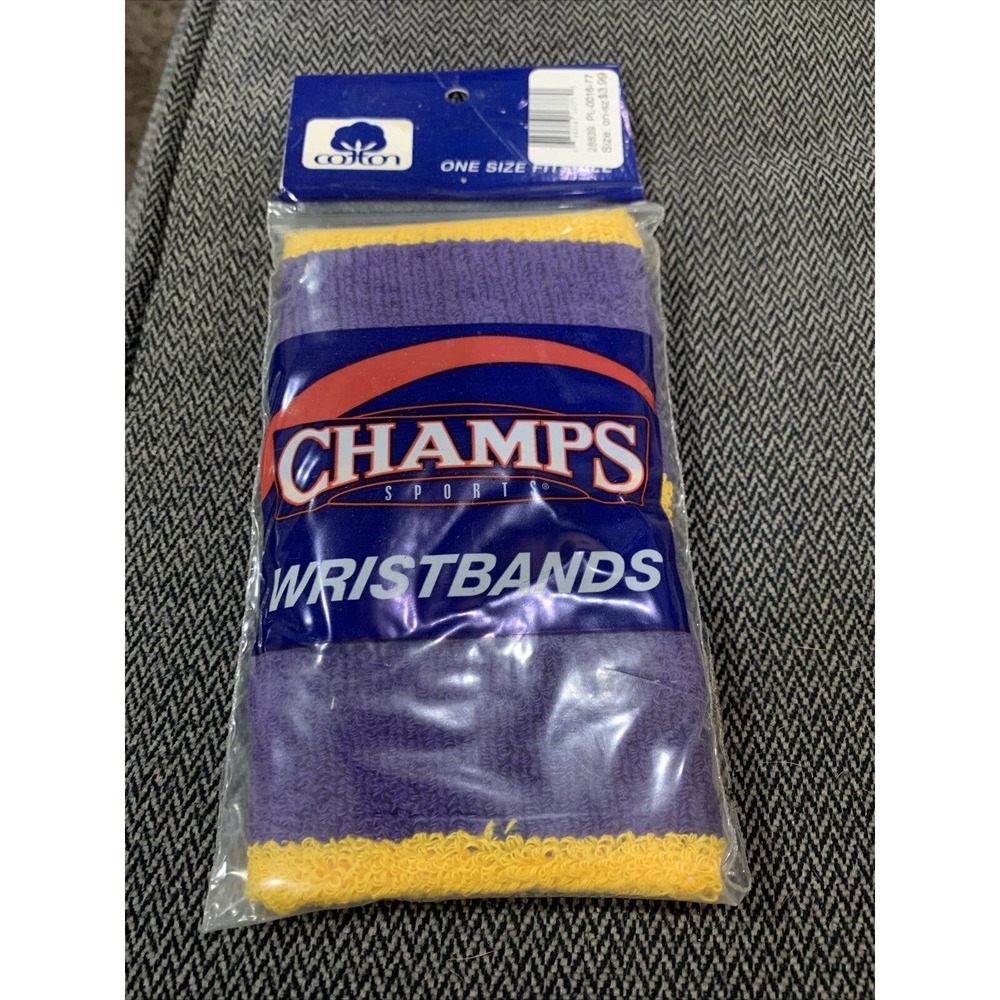 Vtg Terrycloth Sweat Bands Wristbands NOS Purple Yellow Lakers Champs 90’s
